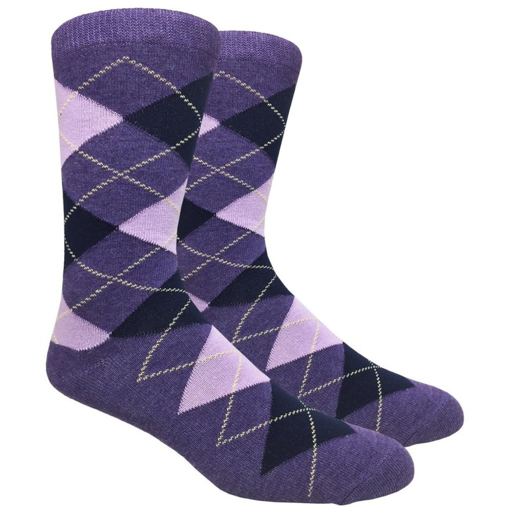 Men's Purple Argyle Printed Dress Socks